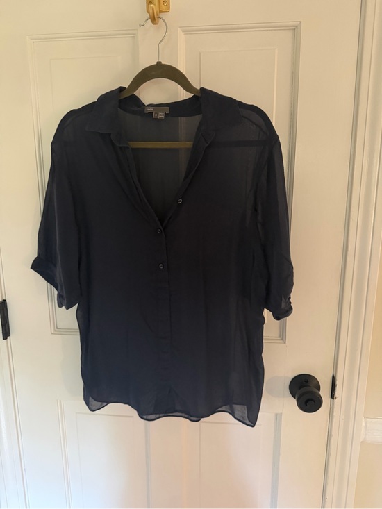 Vince Tops - Vince Navy Sheer Button-Front Blouse